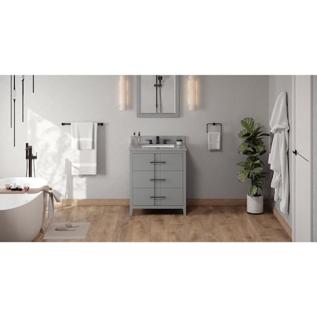 Jeffrey Alexander 30In. Grey Katara Vanity, Steel Grey Cultured Marble Vanity Top, Undermount Rectangle Bowl VKITKAT30GRSGR